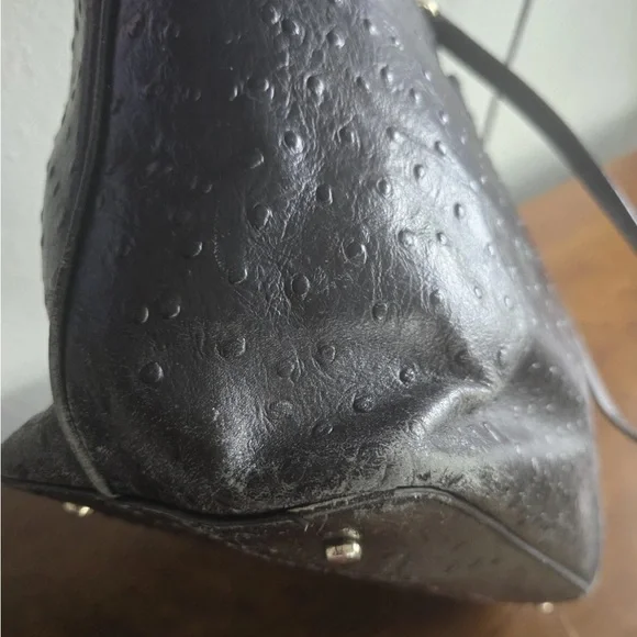 Kate Spade Ostrich Leather Travel Tote Handbag Women Black Pebbled Bow Large - Picture 10 of 16